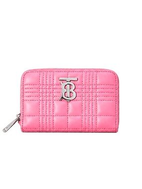 Burberry Quilted ‘Primrose Pink’ Lambskin Leather Lola Zip-Up Wallet W/ COA